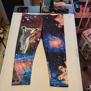 Galaxy Cat Print Women's Leggings Large
